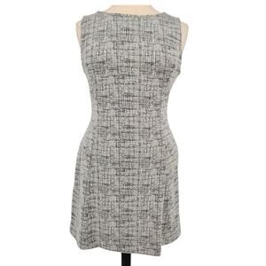 Tahari Black White Tweed Print Sleeveless Sheath Dress with Pockets Classic Fit